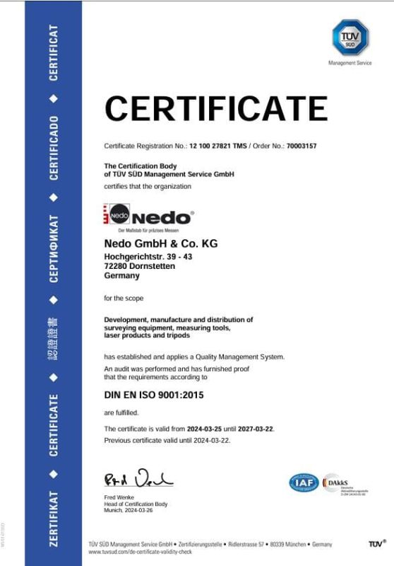 Сертифікат калібрування виробника для Winkeltronic / LaserWinkeltronic 399554